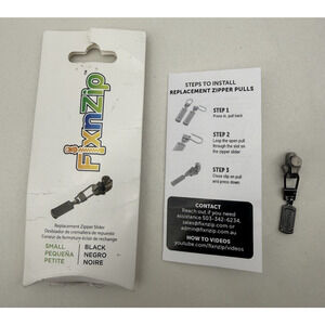 FixNZip Small Black Zipper Repair Kit, Universal No-Sew Slider Replacement *READ